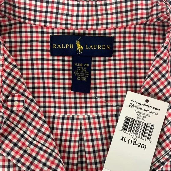 Ralph Lauren Long Sleeve Gingham Button Down Casual Shirt Boys XL (18-20) NWT - Picture 3 of 13